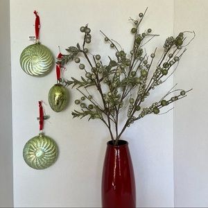 Glittery Light Green Christmas Stems (3) with Light Green Ornaments (3)